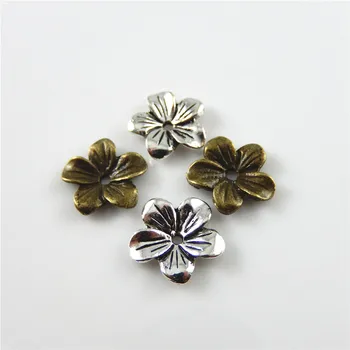 

20pcs Mix Vintage Flower Bronze Silver color Spacer Beads Necklace Pendant Bracelet Charms Hanger 13mm Jewelry Findings 52606