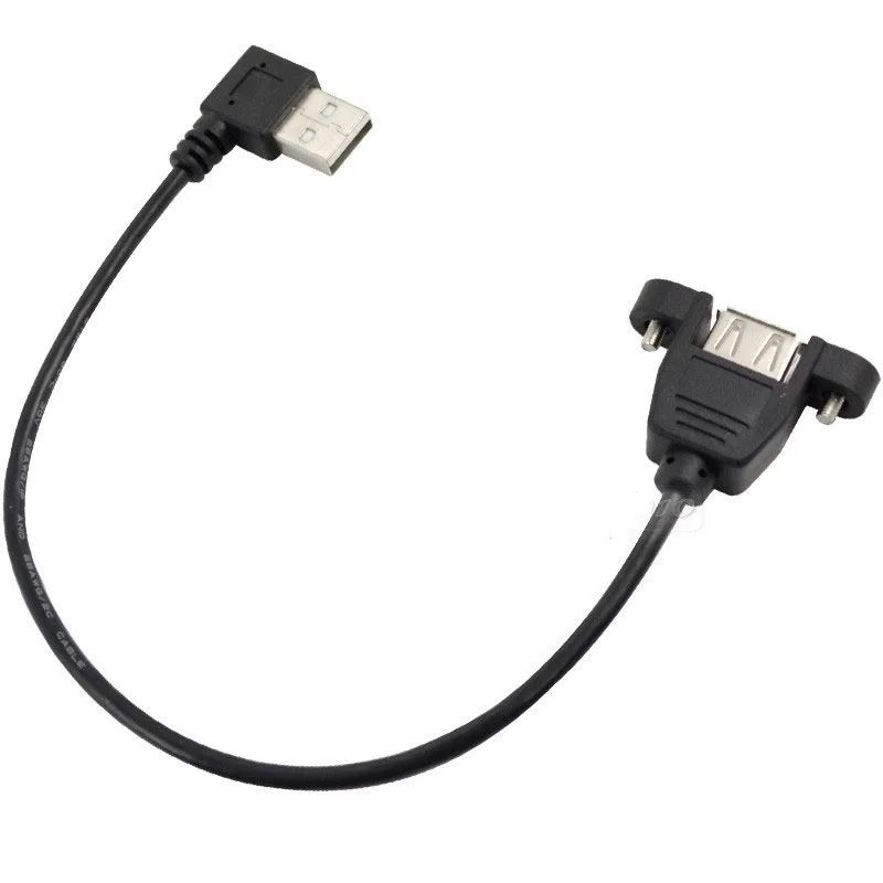 USB 2.0 A Male Plug to USB A Female Panel Mount Left Angled Extension Cable 25cm 