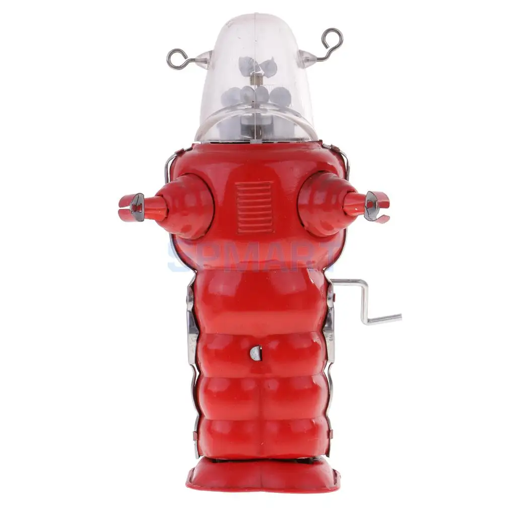 Retro Hand cranked Clockwork Mechanical Walking Tin Robot Toy Kids
