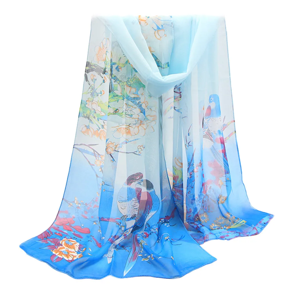 Женский шарф с цветочным принтом, шифоновый хиджаб, Дамский модный шарф-шаль для женщин, Осенний мягкий удобный пляжный шарф из кашемира - Цвет: Небесно-голубой