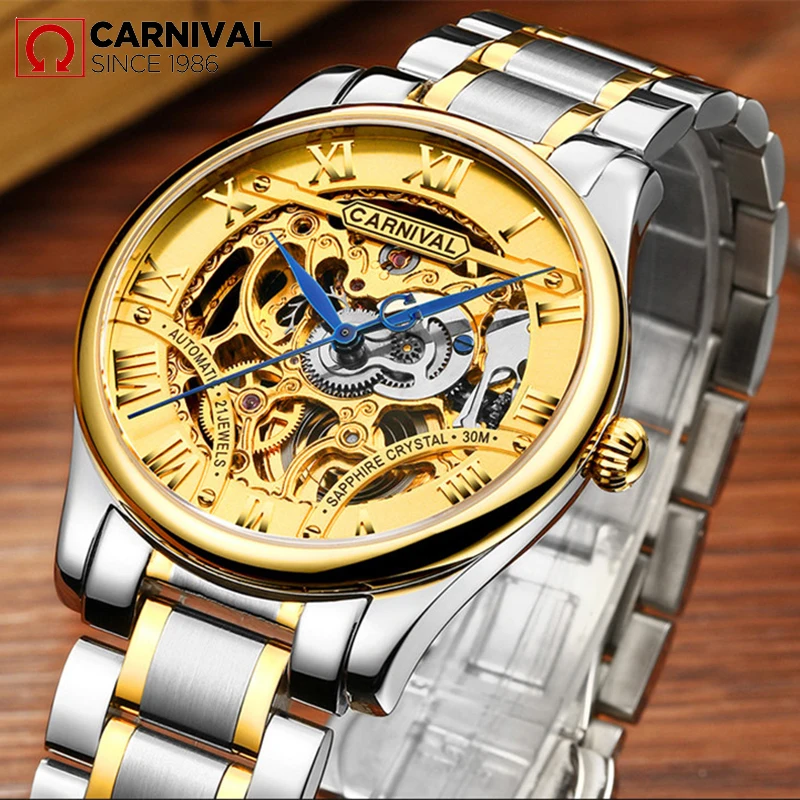 2017 New CARNIVAL Hollow Skeleton Mechanical Men Watch Winner Golden Top Brand Luxury relogio Fashion Steel Wristwatch Best Gift 2017 New CARNIVAL Hollow Skeleton Mechanical Men Watch Winner Golden Top Brand Luxury relogio Fashion Steel Wristwatch Best Gift