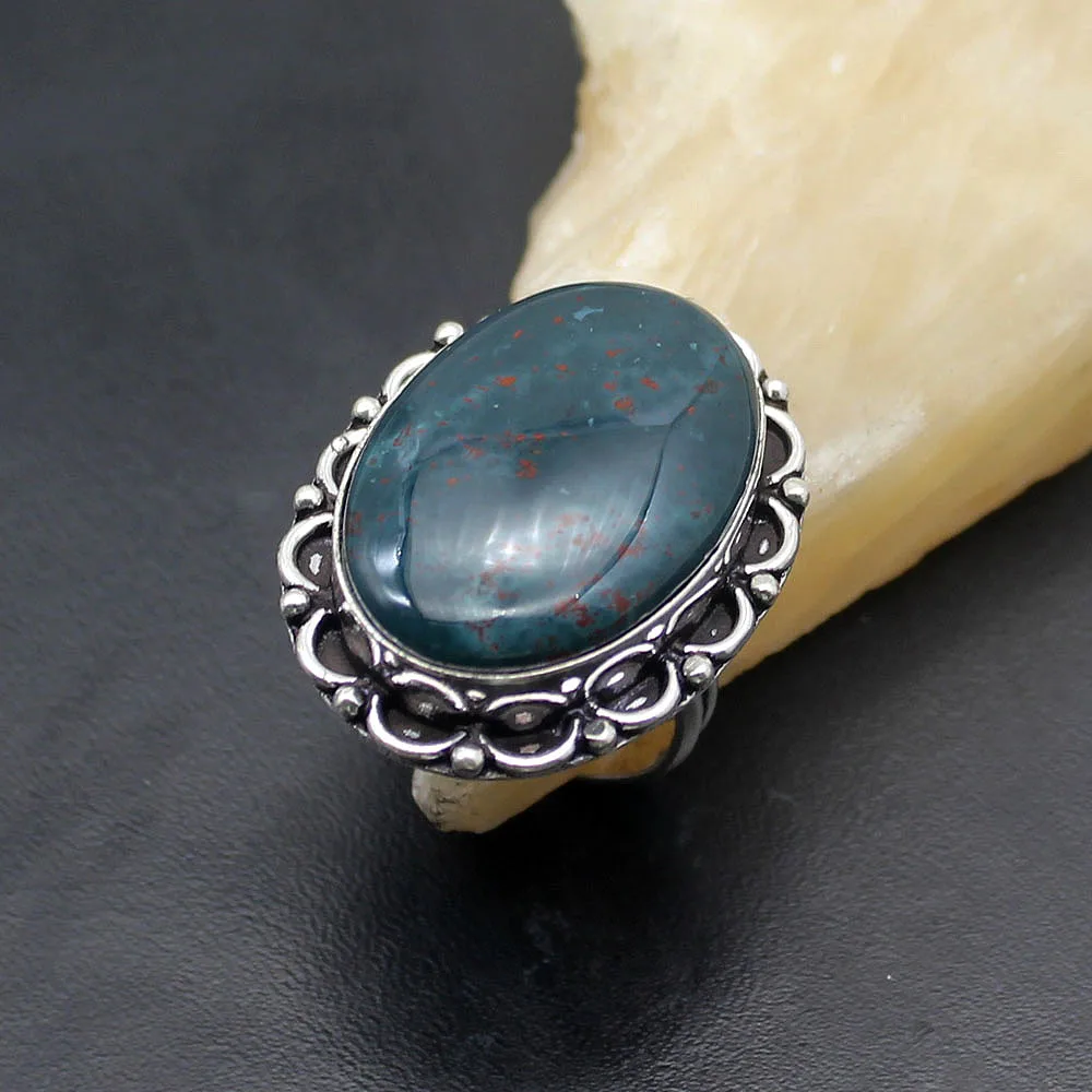

Hermosa Rare Oval Vintage Green Sea Sediment 925 Sterling Silver Fashion Jewelry Band Ring Size 8 A418