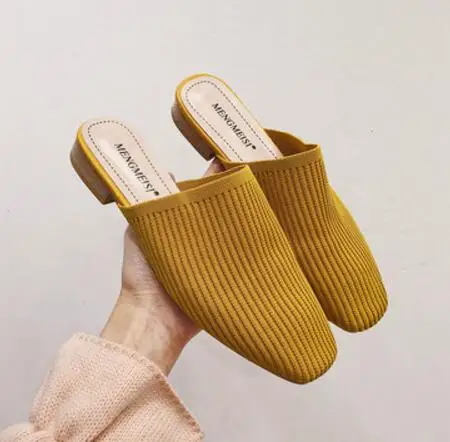 Известный дизайнер; вязаные Вьетнамки; женские тапочки с квадратным носком; Уличная обувь из эластичной ткани; летние шлепанцы; 143 - Цвет: yellow