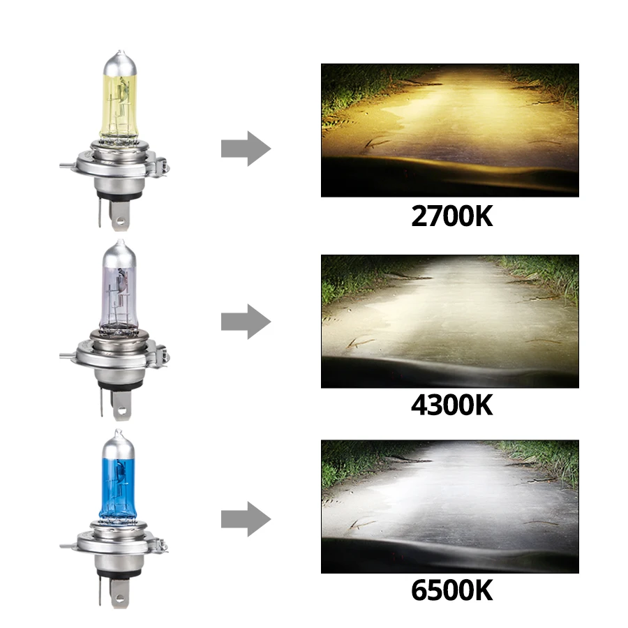 Moto автомобильный светильник H4 H7 галогенная лампа для автомобилей 12В 55 Вт 100 Вт кварцевое Стекло для мотоциклов и автомобилей головной светильник лампа 2700K 4300K 6500K Автомобильная Противо-Туманная светильник s