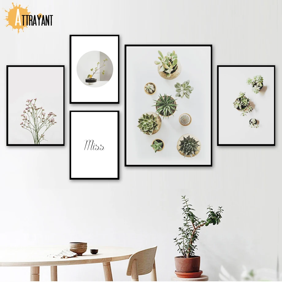 

Succulents Plant Pink Flower Cactus Quote Wall Art Canvas Painting Nordic Posters And Prints Wall Pictures For Living Room Decor