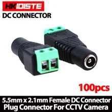 new arrival,100pcs/lot Female DC Connector 5.5/2.1mm CCTV UTP DC Power Plug Adapter Cable DC/AC 2/Camera Video Balun