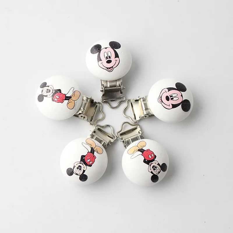 

Mouse Pattern Metal Wooden Baby Safety Pacifier Clips Holders Cute Infant Teething Soother Clasps Holders Accessories 5Pcs/Lot
