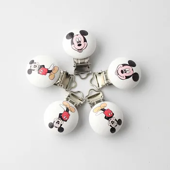 

Mouse Pattern Metal Wooden Baby Safety Pacifier Clips Holders Cute Infant Teething Soother Clasps Holders Accessories 5Pcs/Lot