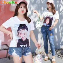 ChenKe Fat MM футболка женская повседневная с принтом персонажа белая с коротким рукавом Женская Удобная футболка длинный/короткий рукав Топ большой размер