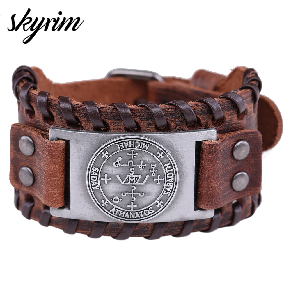 Lavet af asiatisk Lære Skyrim Uriel Gabriel Talisman Angel Wide Leather Bracelets Religious Men  Archangel Michael Raphael Bracelet Jewelry Accessories|Bangles| - AliExpress