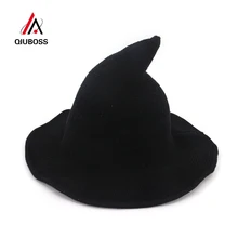 QIUBOSS, хлопковая вязаная шапка ведьмы, повседневная, с широкими полями, шапки-ведра, для женщин, забавная, складная, Волшебная Шляпа Волшебника, одноцветная, Chapeau QB25