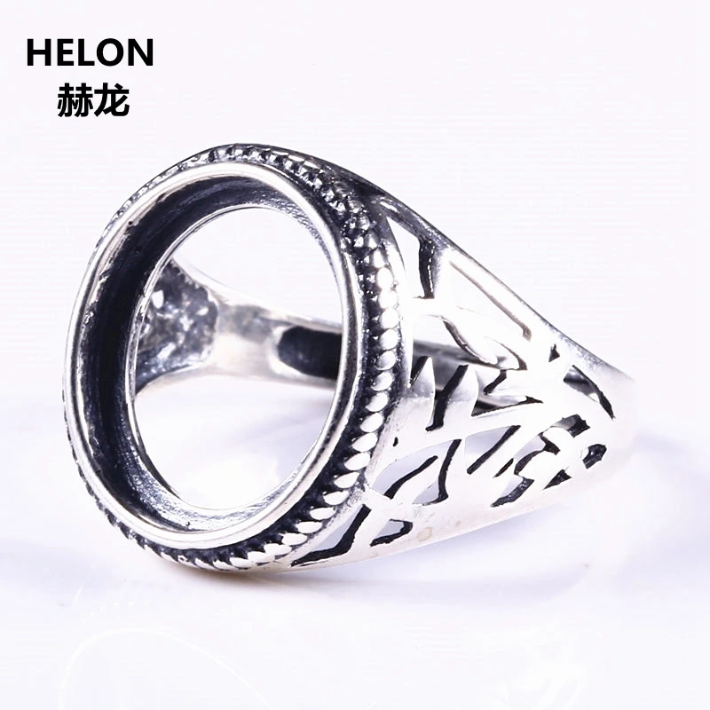 

Sterling Silver 925 Engaegment Wedding Semi Mount Ring 10x12mm Oval Cabochon Amber Agate Lapis Lazuli Jewelry Setting DIY Stone