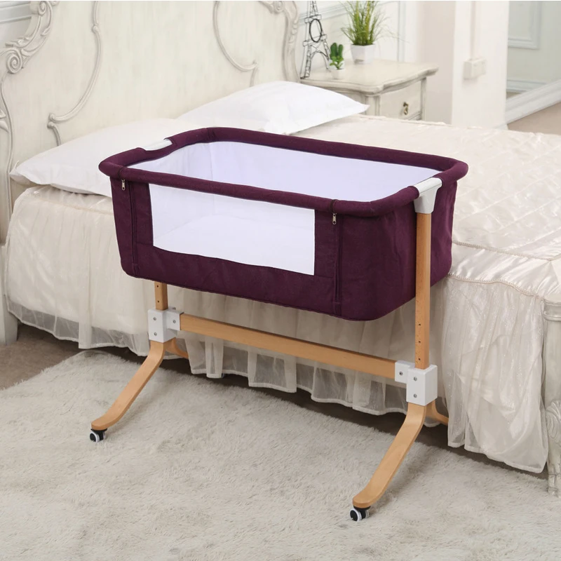European Style Baby Bed Multifunctional Newborn Solid Wood Bedside