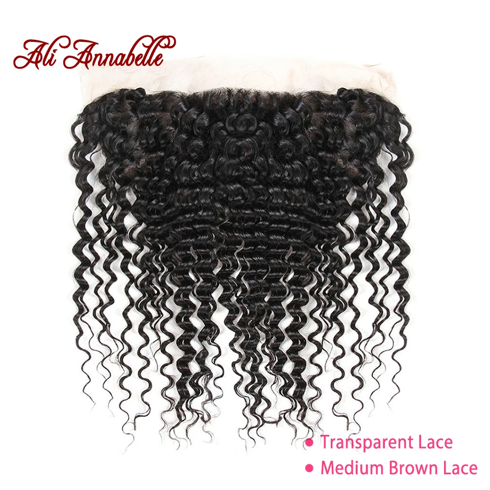 ALI ANNABELLE HAIR Pre Preplucked Lace Frontal Brazilian Deep Wave Transparent Lace Frontal 13*4 Swiss Lace Human Hair