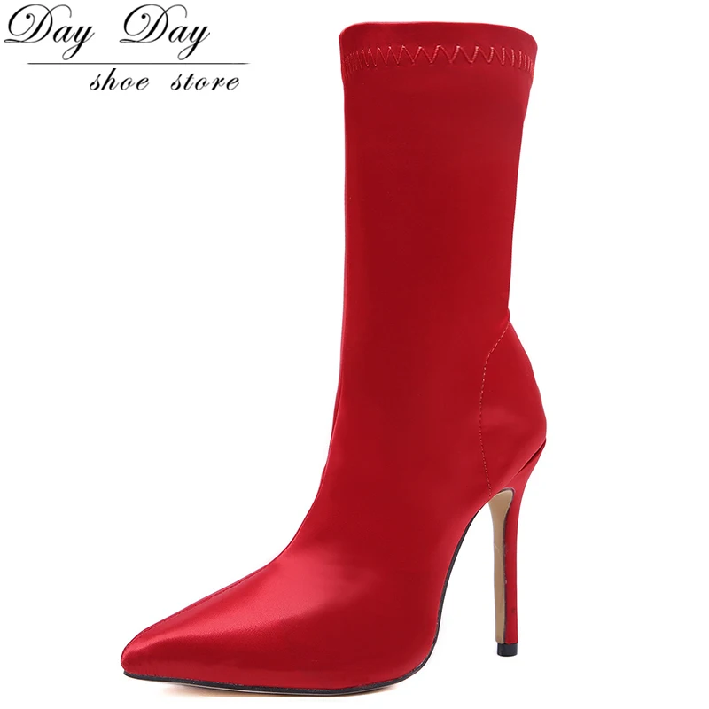 

Booties Woman 2019 Autumn And Winter Elastic Stockings Boots Stiletto Pointed Shoes Sexy High Heels Boots Fashion Women's Boots