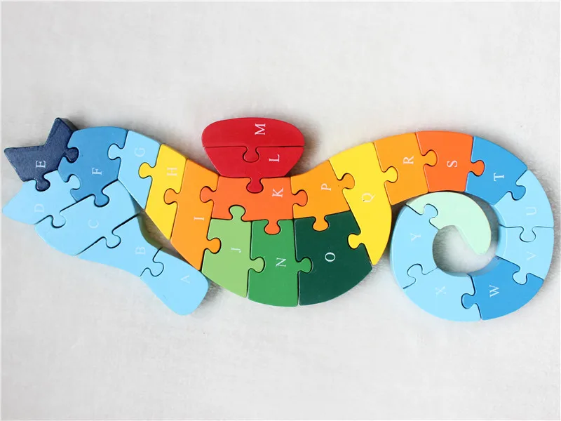 Cartoon wooden animal puzzle educational font b toys b font digital 26 letter puzzle