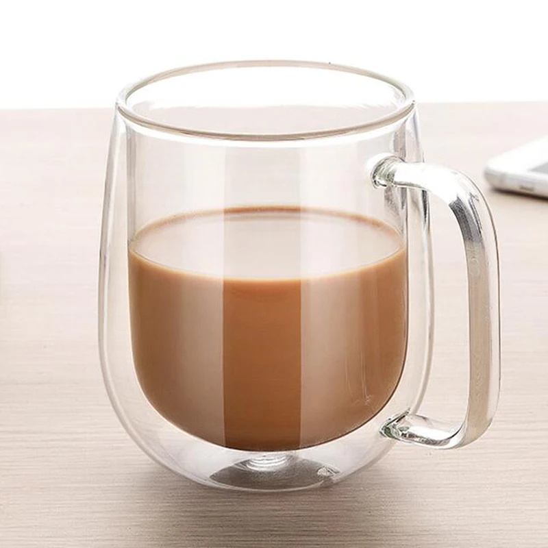 

Free shipping Glass Mug 250ml Double Wall transparent glass cup High quality water coffee fruit juice cold drink mug