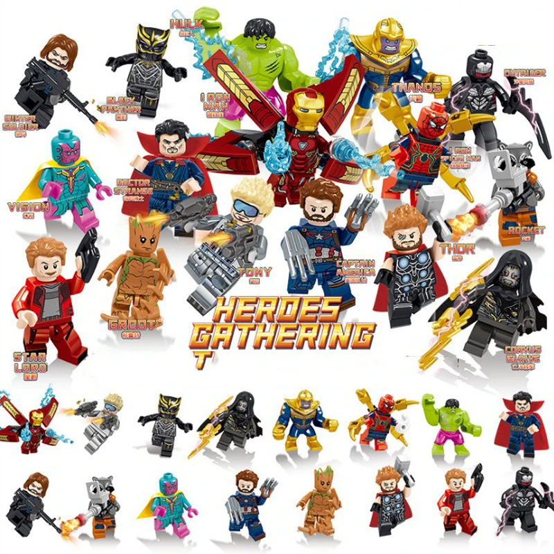 

16pcs/lot Captain Marvel Avengers Endgame Thanos Spiderman Antman Thor Iron Man War Machine Building Blocks Bricks Toys