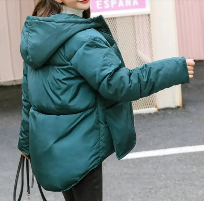 

Korean women clothing cotton coats hooded warm winter short outerwear new padded warm short crop coat bread Asymmetry outer jack