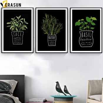 

Kitchen Office Green Potted Plant Letters Wall Art Canvas Painting Nordic Posters And Prints Wall Pictures For Living Room Decor