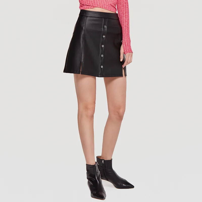 

AcFirst Summer Black Skirts Women Fashion A-Line Mini Skirt PU Leather All-match Clothing Plus Size Skirt Bodycon Formal