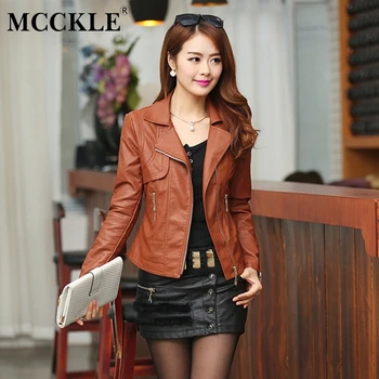 

MCCKLE 2018 Autumn Women PU Leather Jacket Fashion Zipper Motorcycle Faux Leather Coat Female Slim Jacket Outwear Plus Size 4XL