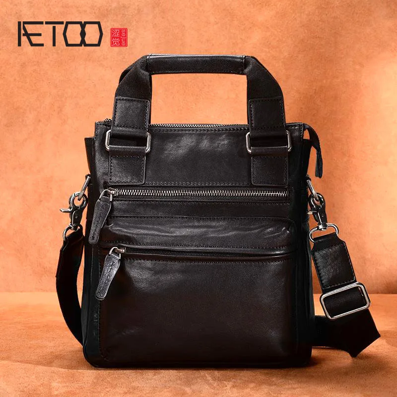 

AETOO Handbag men's leisure multi-functional large capacity Shoulder Bag Messenger Bag top layer leather