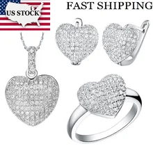 США сток Uloveido 50% свадебные ювелирные наборы костюм сердечко серебряного цвета в форме сердца ювелирные изделия ожерелье серьги кольцо набор T004