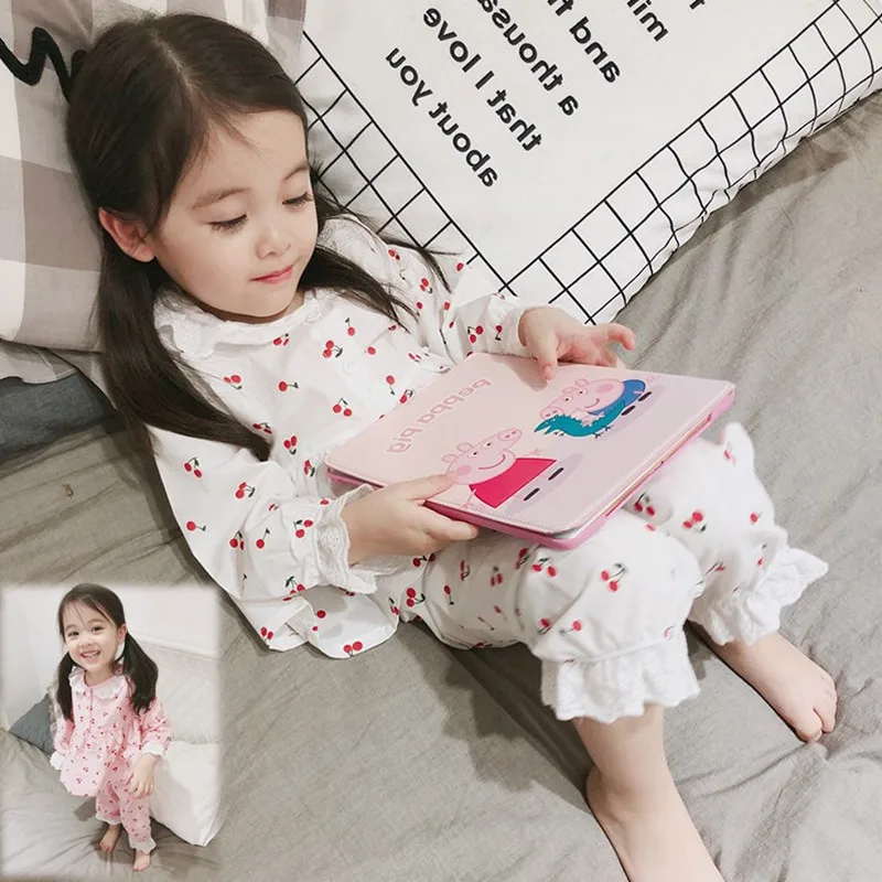 

Special Offer Cheap Pajamas Kids Autumn Winter Children Long Sleeve Sleepwear Sets Thin cherry Cartoon Lovely Girls Pajamas Sets