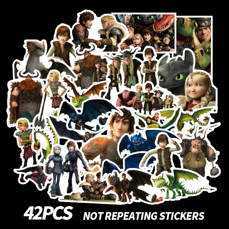 

42pcs Cartoon Stiackers How To Train Your Dragon Series For Notebook PC Skateboard Car Motorcycle DIY Waterproof Toy Sticker F2