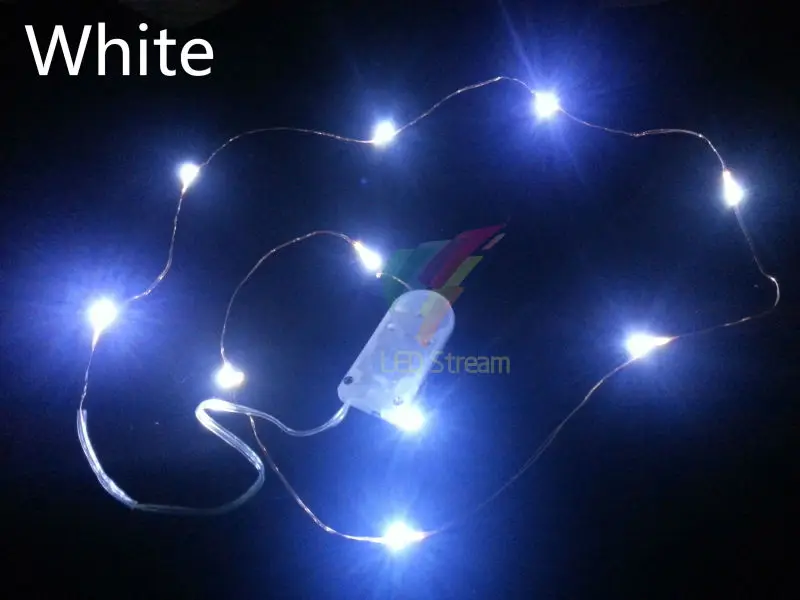 White 1Meter Mini Fairy String Lights 3.3FT 10 LED String Light Button Cell Battery Copper Wire ...
