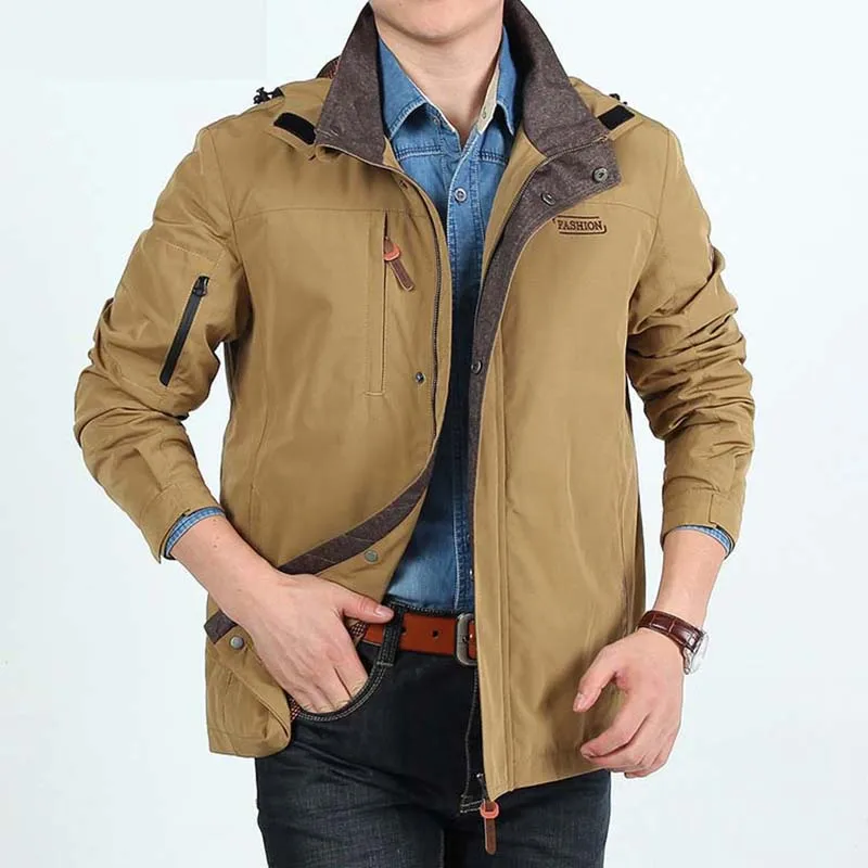 

Afs Jeep Jecket Brand Clothing Spring Autumn Hooded Men Jackets Coats Male Business Casual Loose Cotton Windbreakers Green