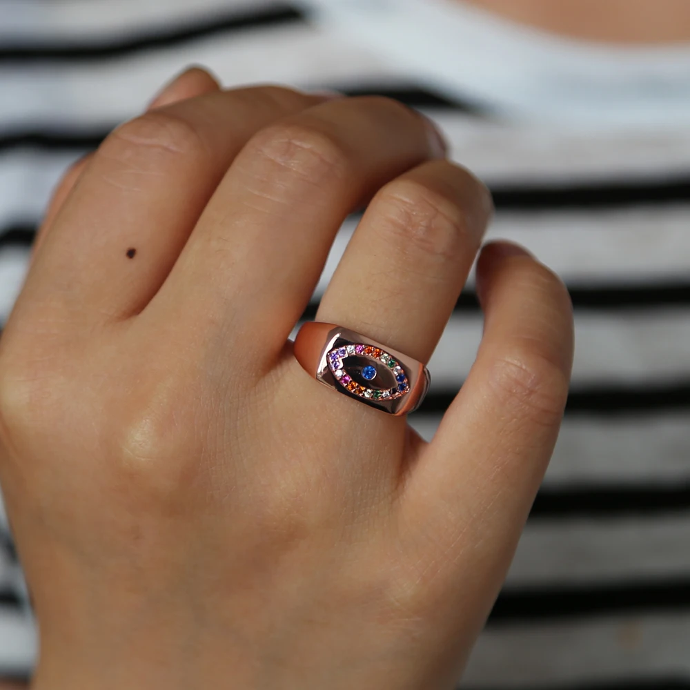Promotion jewelry Women Geometric Anillos Top Quality rose Gold Color Turkish Evil Eye Fashion Delicate Stunning Simple Ring