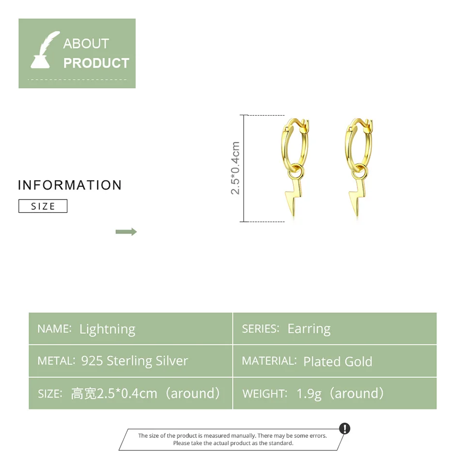 HTB1Tc5ZXk9E3KVjSZFGq6A19XXat - BAMOER Golden Lighting Drop Earrings for Women Real Pure 925 Sterling Silver Dangle Earring Female Silver Korean Jewelry SCE621