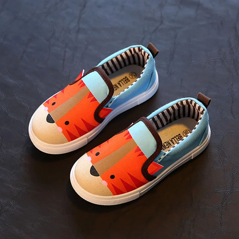 J Ghee Kids Shoes Boys Girls Cartoon Design Canvas Children Sneakers Casual Shoes Students Breathable Soft Animal Design Loafers