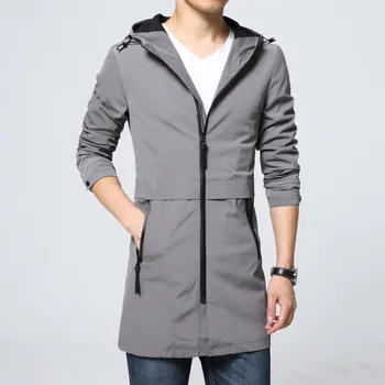 

2018The New Spring and Autumn Long Slim Trench Coat Men Cap Korean Fashion Youth Thin Jacket Cardigan Casual Large Size Coat Si