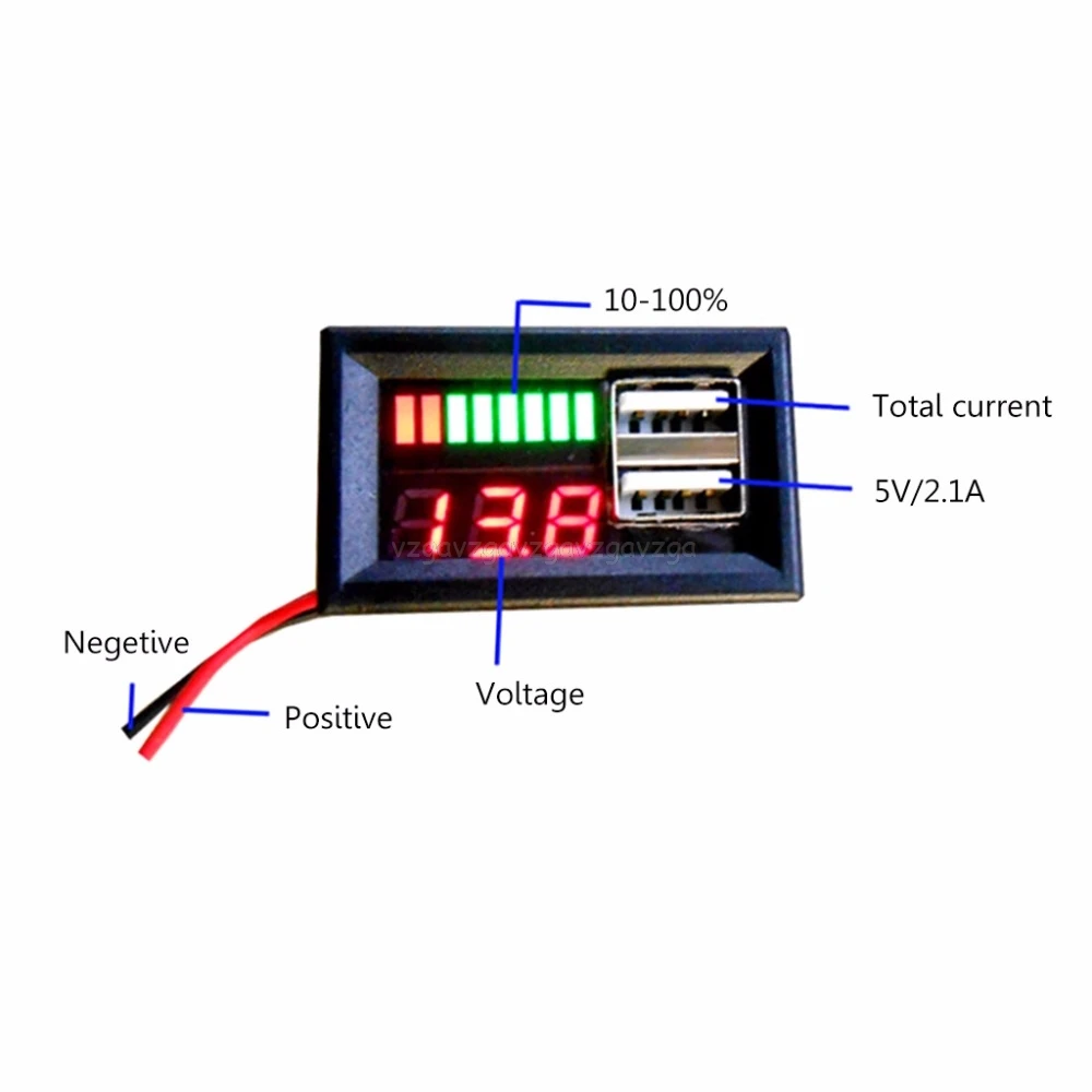 

Red LED Digital Display Voltmeter Mini Voltage Meter Battery Tester Panel For DC 12V Cars Motorcycles Vehicles USB 5V2A output