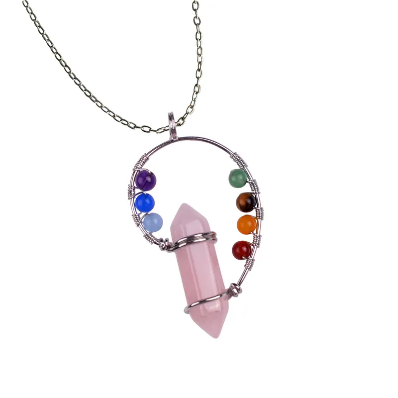 Rose Quartz Necklace Women 7 Chakra Stone Beads Amethyst Opal Lapis Lazuli Reiki Crystal Necklace