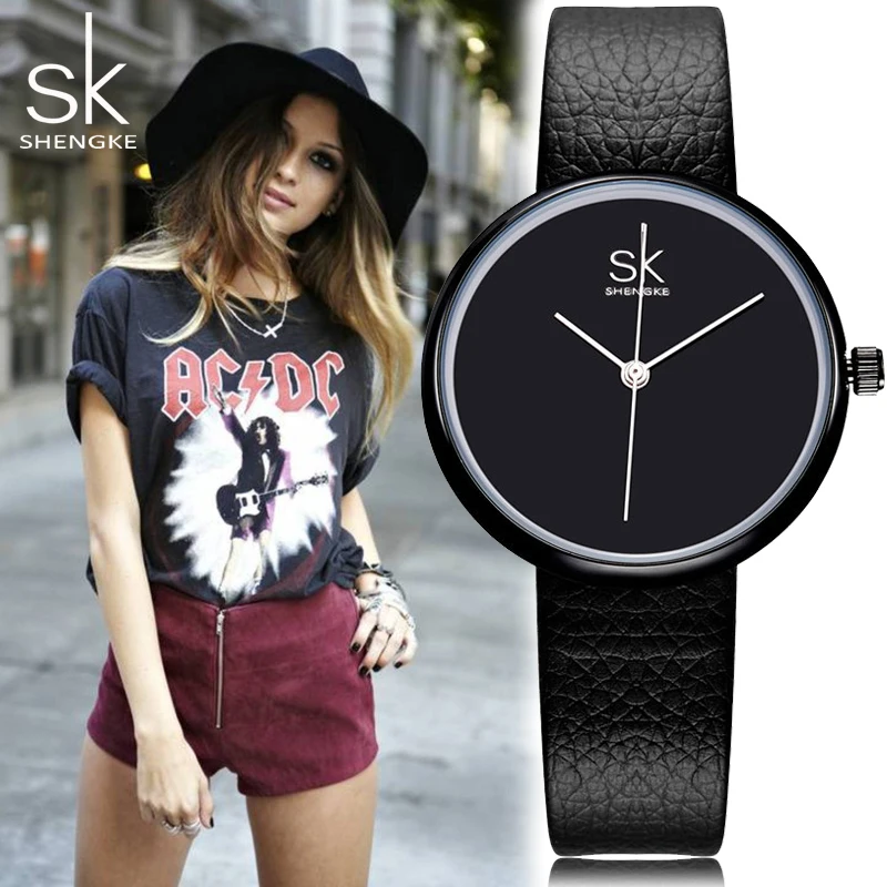 

Shengke SK Women Quartz Watch Top Brand Leather ladies Dress simple Watch Causal Simple Clock Wristwatch Montre Femme Gift