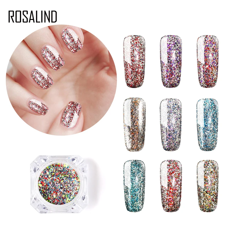 

ROSALIND 1PCS Platinum Nail Glitter Magic Effect Powders Bright Colorful Chrome Pigment Gel Varnish Nail Power Decoration