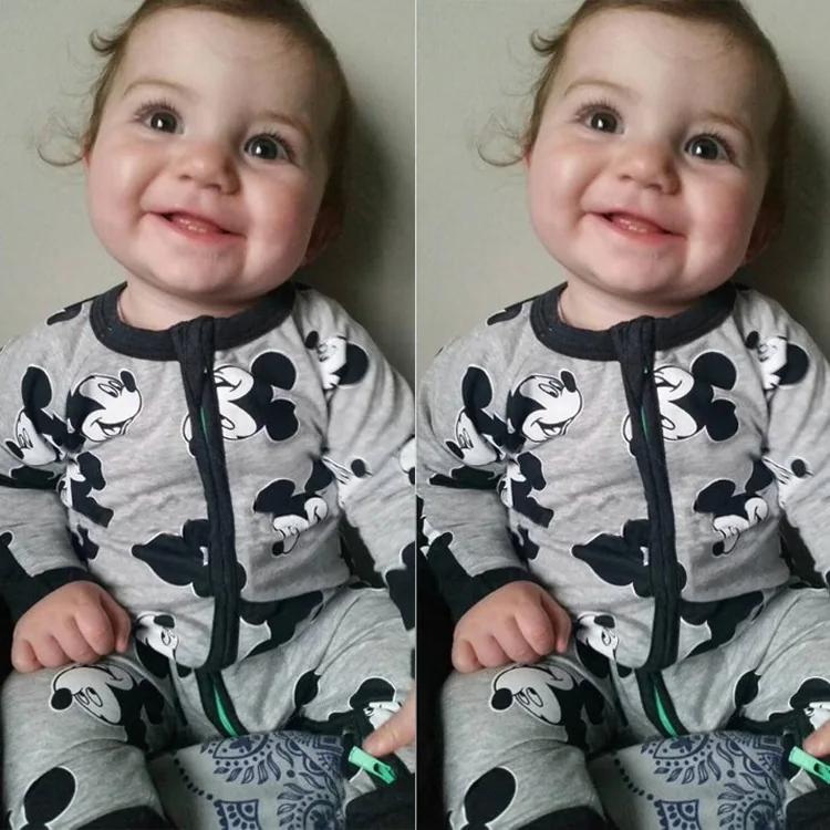 Wasailong الوليد طفل رضيع الملابس رومبير للرضيع طويل كم زهرة طباعة طفلة السروال القصير بذلة منامة ملابس الطفل