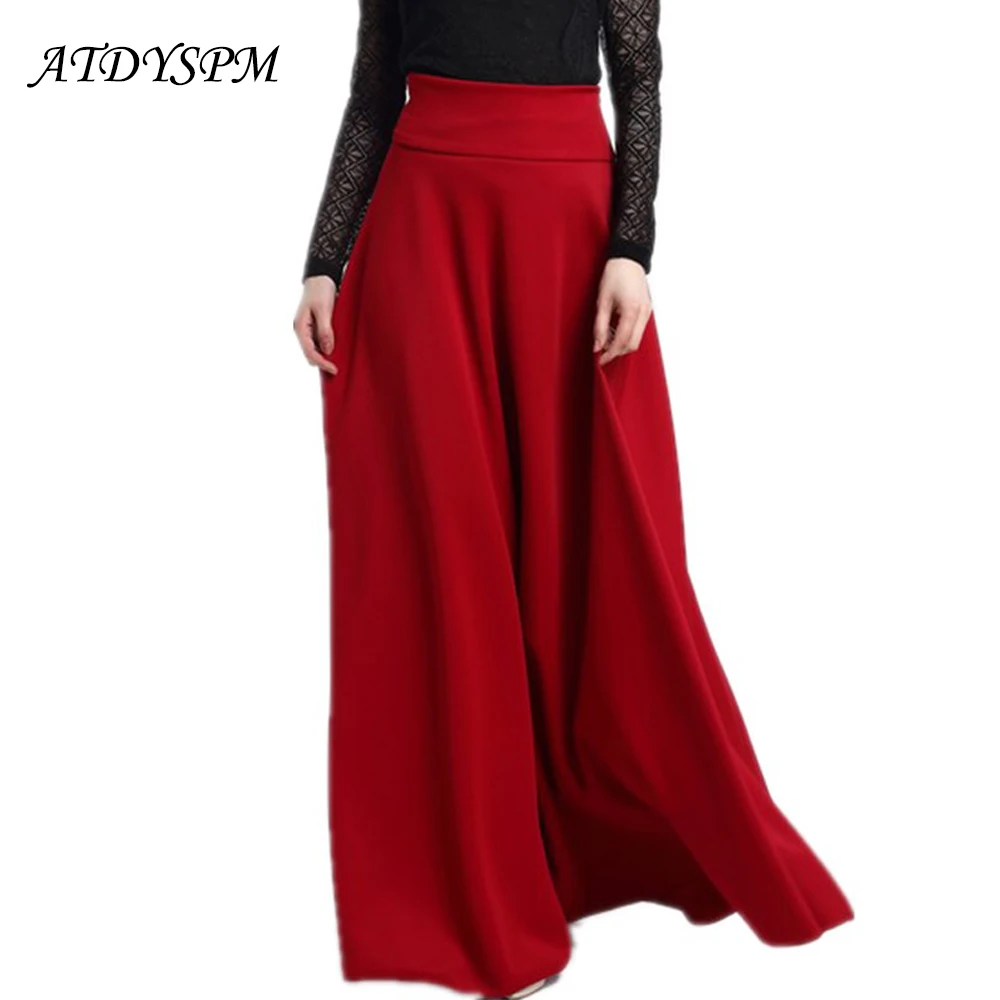 Women Plus Size Elegant High Waist Skirts Vintage Pleated Casual Long