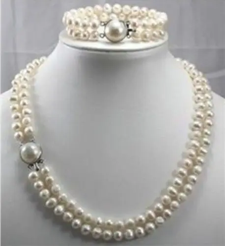 

Free Shipping >>>> 2016 double strands 9-10mm Australian south sea white pearl necklace bracelet
