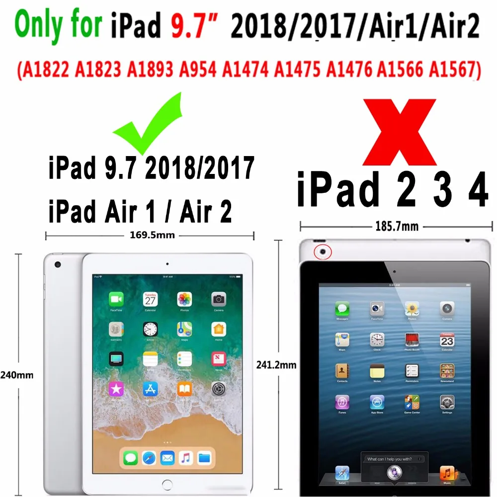 Для iPad 9,7 дюймов 2018 2017/iPad Air 2 Чехол-360 градусов вращающийся стенд защитная крышка с автоматическим сна для iPad Air