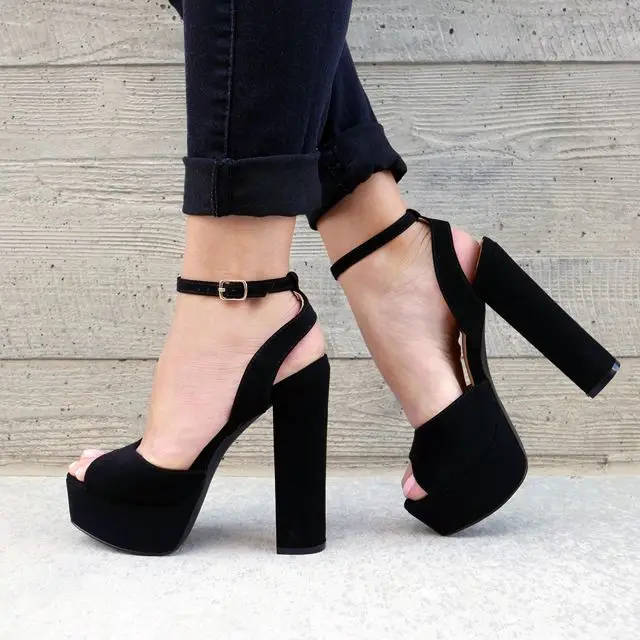 black high heel platform sandals