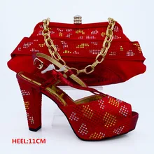 Fashion Red Color African Shoes and Bags Matching Set Italian Matching Shoe and Bag Set for Parties CP63009