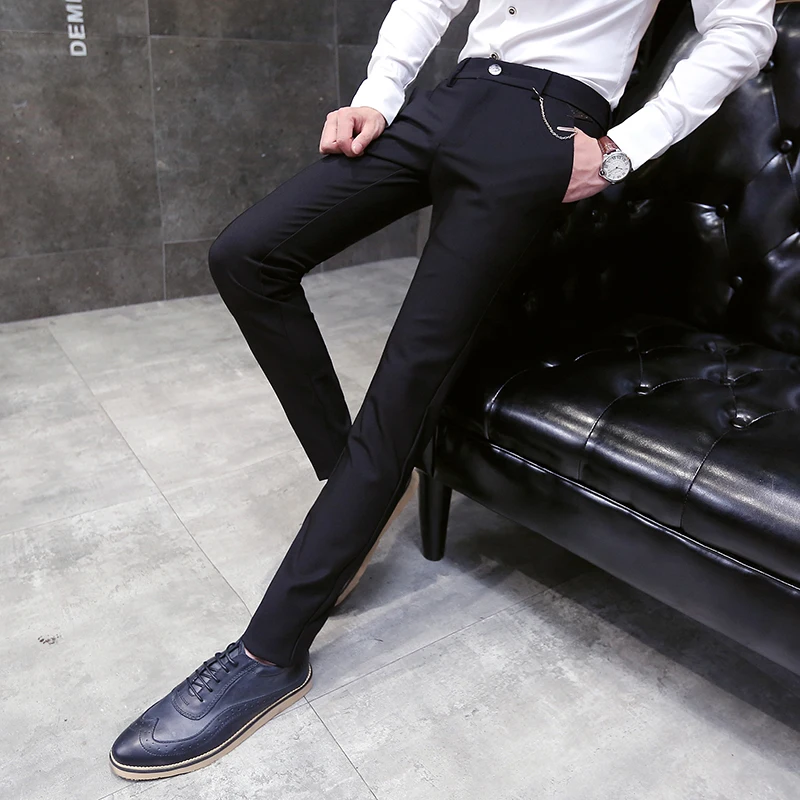 Новая мода,, бренд, весенние мужские повседневные брюки высокого качества, однотонные, удобные брюки, мужские узкие брюки в Корейском стиле