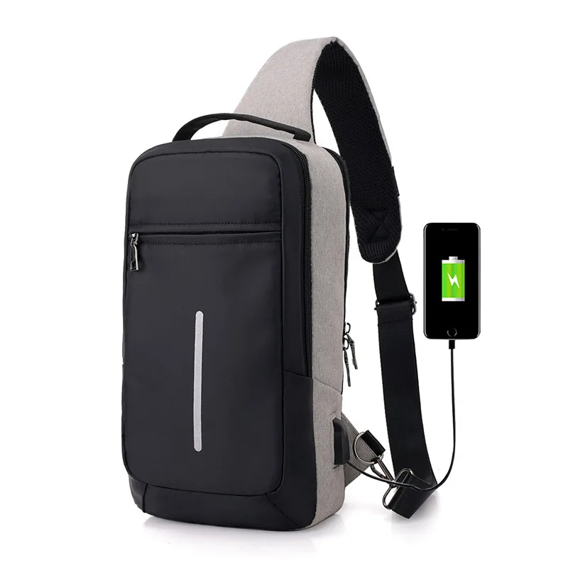 

MoneRffi Men Sling Bag Chest Messenger Bag USB Charging Big Capacity Canvas Shoulder Bag Men Pack Crossbody Vertical Square Sac