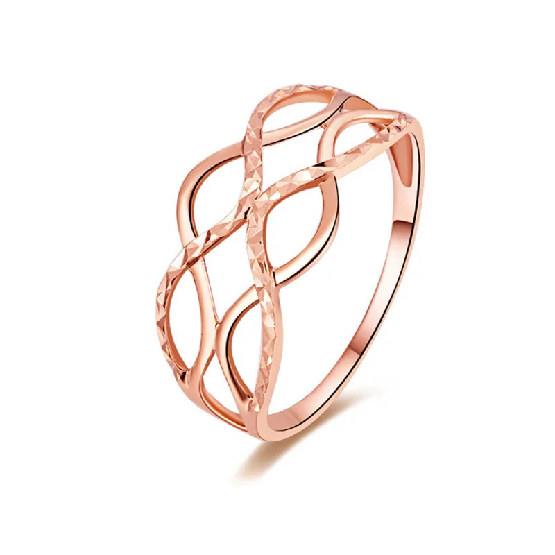 

2019 New 18k Rose Real Pure Gold Wave Rings Women Lady Girl Miss Fashion AU750 Solid Gold Bands Gift Customize Mother's Day Gift