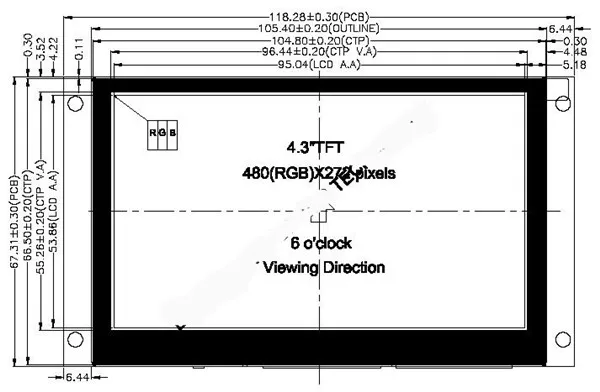 4,3 дюймов 65K 40 P/34 P TFT lcd G+ G емкостный сенсорный экран с печатной платой 16 бит MCU интерфейс 480(RGB)* 272 igc CPT интерфейс